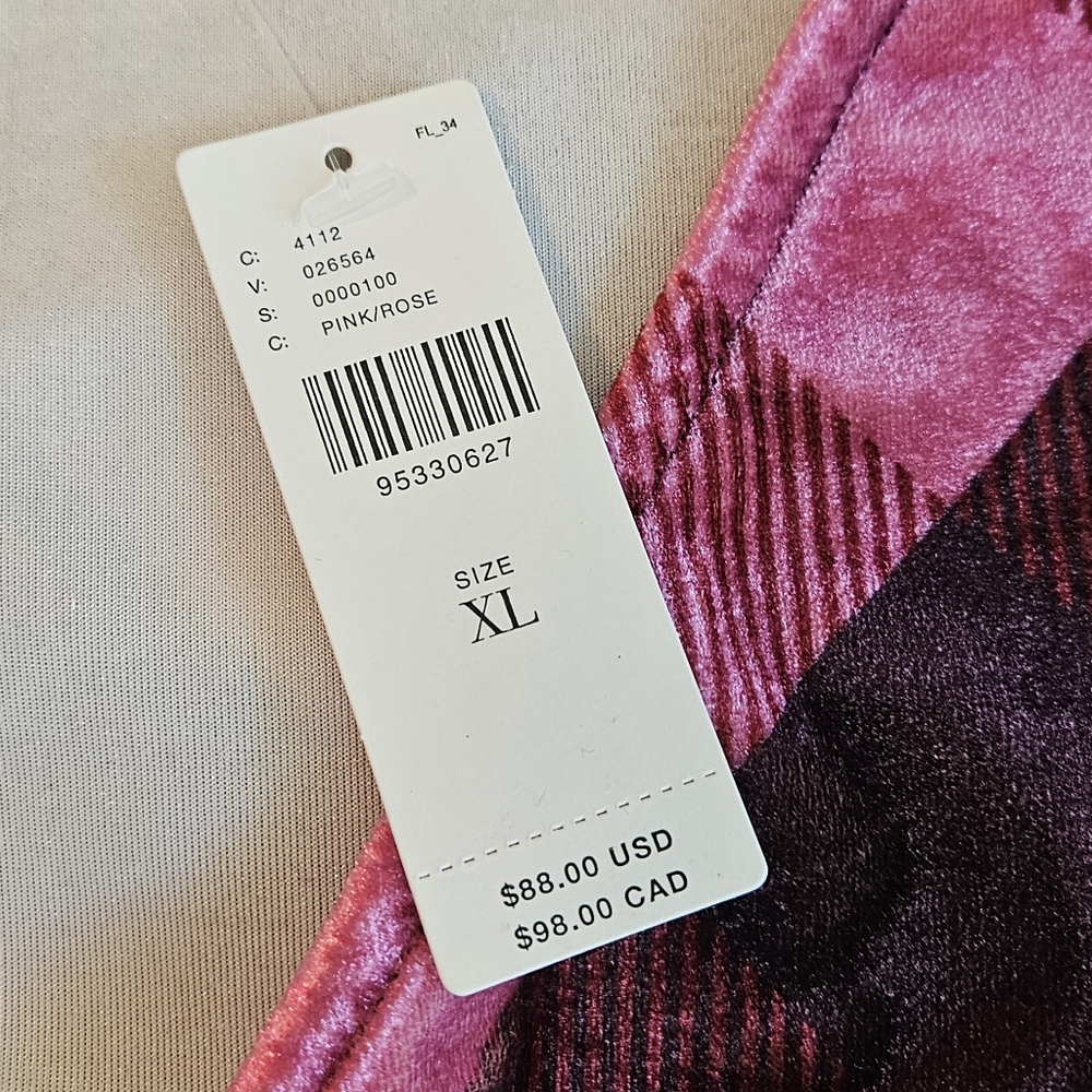 Anthropologie Maeve Plaid Velvet Puff Sleeve Babydoll Top Pink Extra Large - Picture 6 of 6